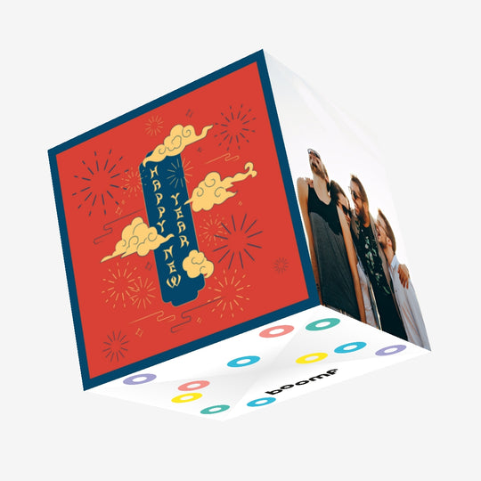 Happy New Year Ancient Manuscript Confetti-exploding Greetings Card