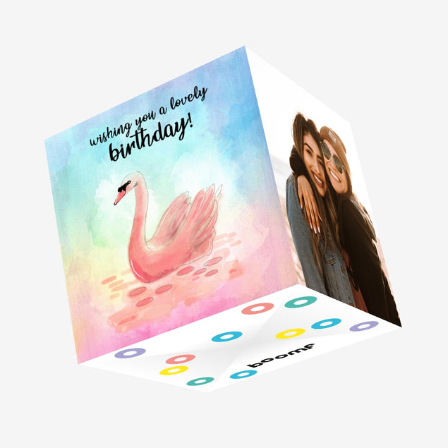 Watercolour Swan Happy Birthday Confetti-exploding Greetings Card
