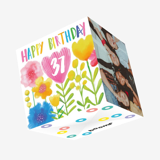 Delicate Flowers Happy 37th Birthday Confetti-exploding Greetings Card