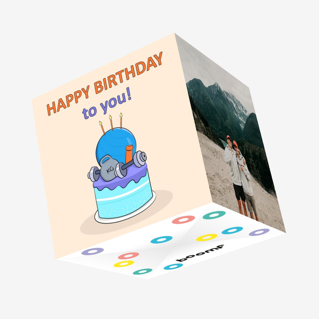 Gym Cake Happy Birthday Confetti-exploding Greetings Card