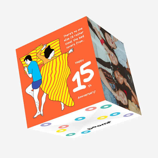 Bed Covers Stealer Happy 15th Anniversary Confetti-exploding Greetings Card