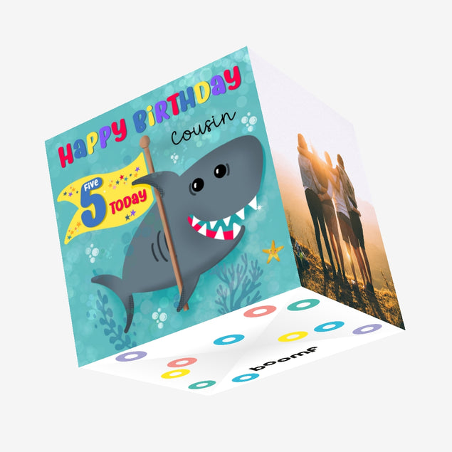 5th Birthday Cousin Cute Shark Confetti-exploding Greetings Card