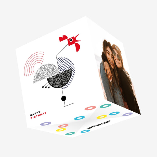 Happy Birthday Geometry Rooster Confetti-exploding Greetings Card