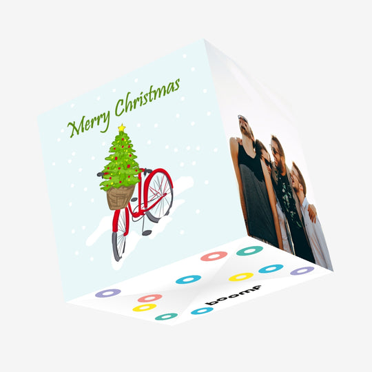 Merry Christmas Bike With Christmas Tree In A Basket Confetti-exploding Greetings Card