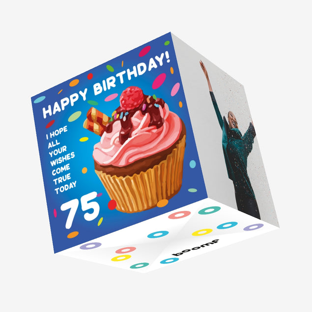 Sweet Cupcake Happy 75th Birthday Confetti-exploding Greetings Card