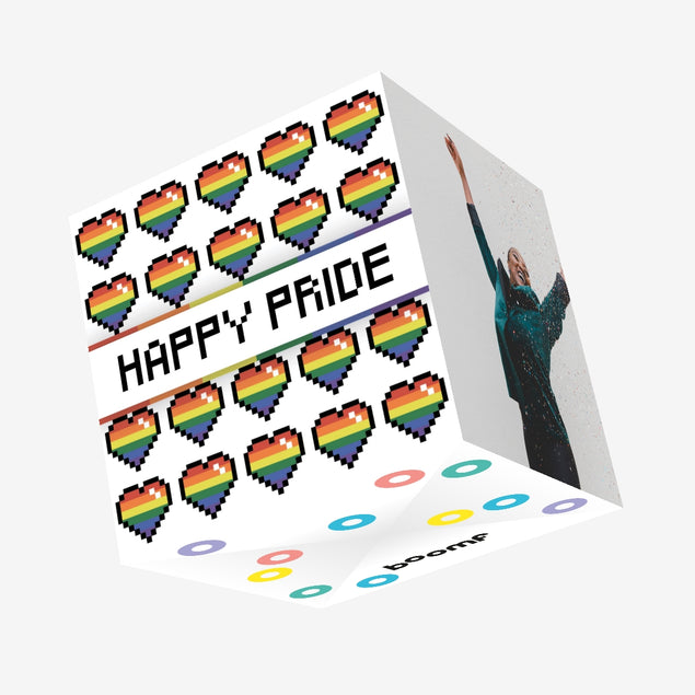 Happy Pride Pixel Hearts Confetti-exploding Greetings Card