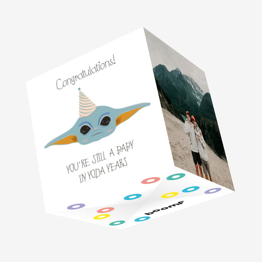 Congratulations Birthday Little Yoda Confetti-exploding Greetings Card