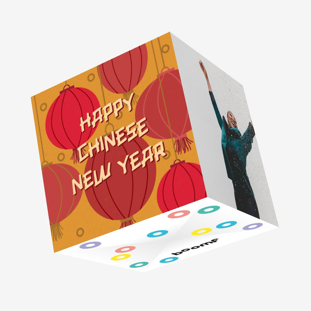 Happy Chinese New Year Traditional Lights Confetti-exploding Greetings Card