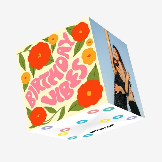 Birthday Vibes Red And Yellow Flowers Confetti-exploding Greetings Card