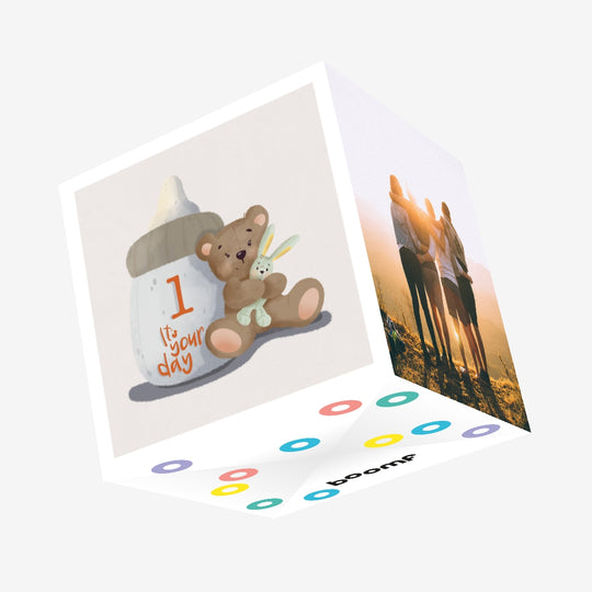 Happy 1st Birthday Cute Toys Confetti-exploding Greetings Card