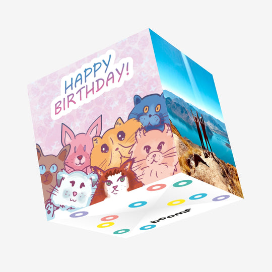 Cartoon Cute Cats Happy Birthday Confetti-exploding Greetings Card