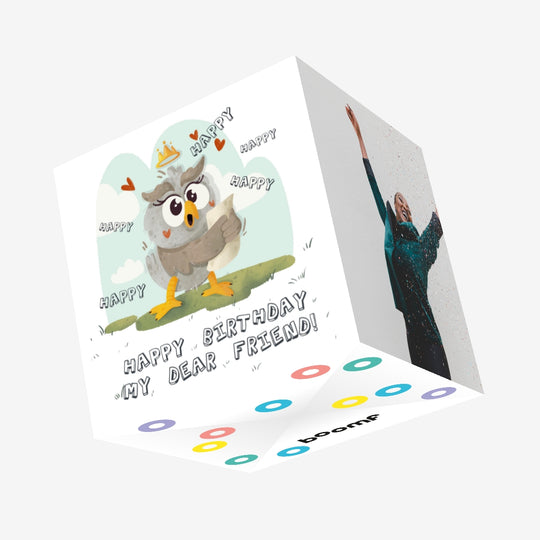 Happy Owl Happy Birthday Confetti-exploding Greetings Card