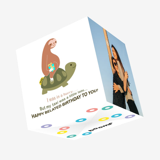 Happy Belated Birthday Turtle Taxi Confetti-exploding Greetings Card