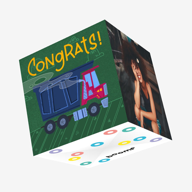 Blue Truck Green Background Congrats Confetti-exploding Greetings Card