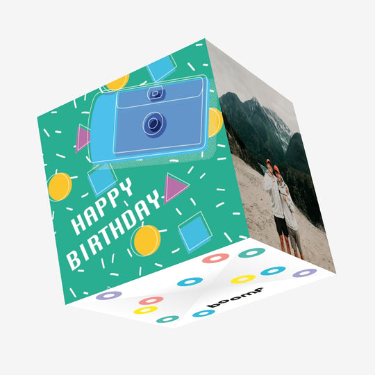 Happy Birthday Blue Camera Confetti-exploding Greetings Card
