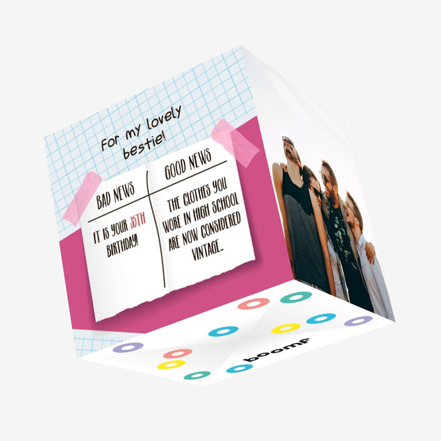 News Sticker Happy 35th Birthday Bestie Confetti-exploding Greetings Card