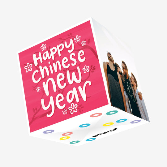 Happy Chinese New Year Pink Theme Confetti-exploding Greetings Card