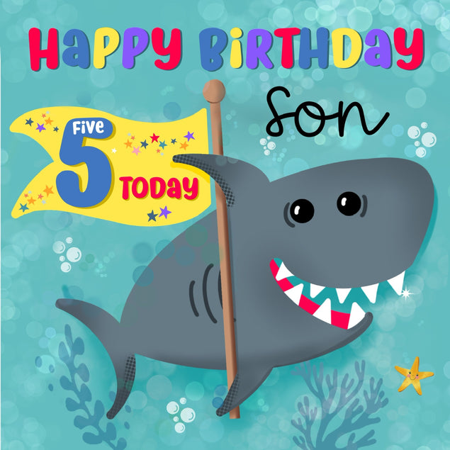 5th Birthday Son Cute Shark Greeting Card - 1
