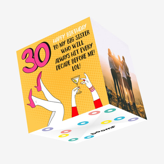 Sexy Lady With Cocktail Happy 30th Birthday Sister Confetti-exploding Greetings Card