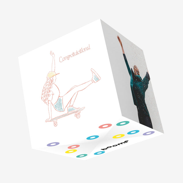 Skateboard Girl Congratulations Confetti-exploding Greetings Card