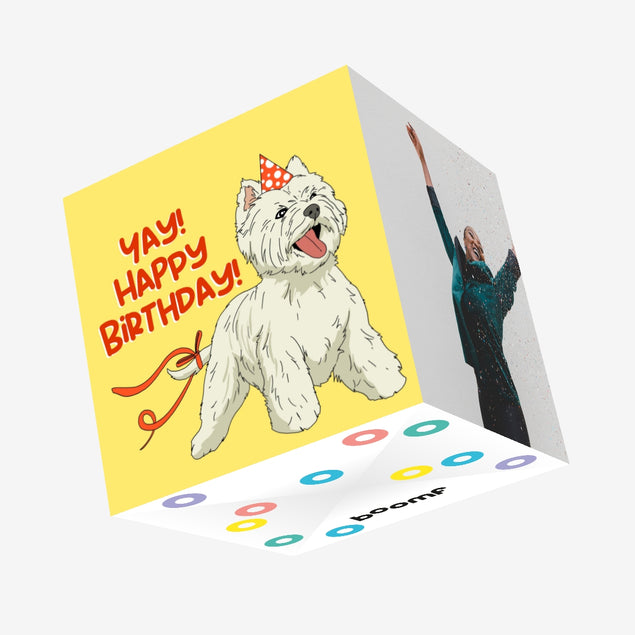 Festive Westie Happy Birthday Confetti-exploding Greetings Card