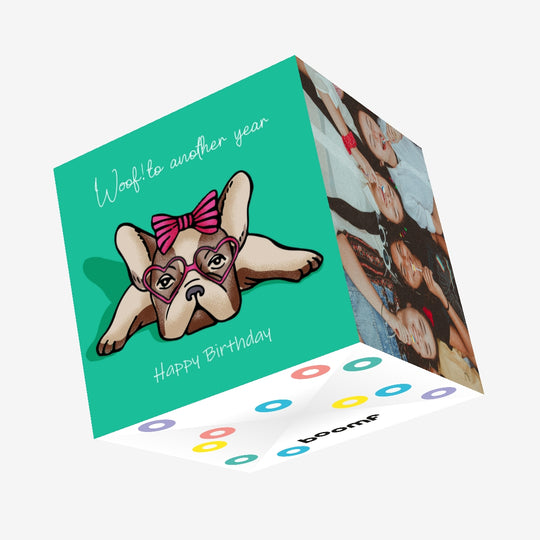 Happy Birthday Cute Frenchie Green Confetti-exploding Greetings Card