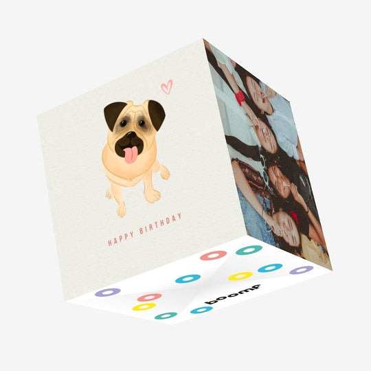 Cute Pug Happy Birthday Confetti-exploding Greetings Card