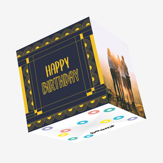 Art Deco Happy Birthday Confetti-exploding Greetings Card