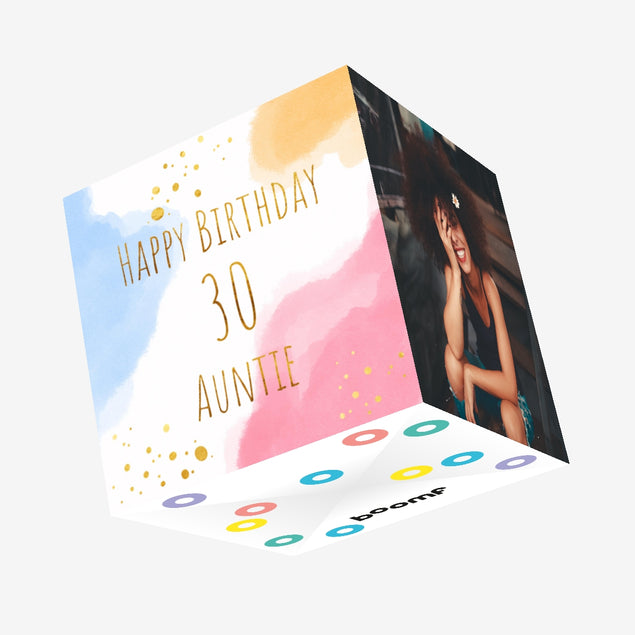 Golden Abstract Auntie 30th Birthday Confetti-exploding Greetings Card