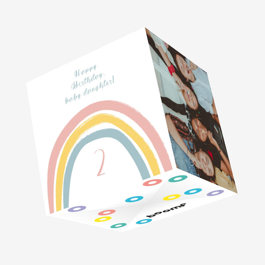 Cute Rainbow Happy 2nd Birthday Daughter Confetti-exploding Greetings Card