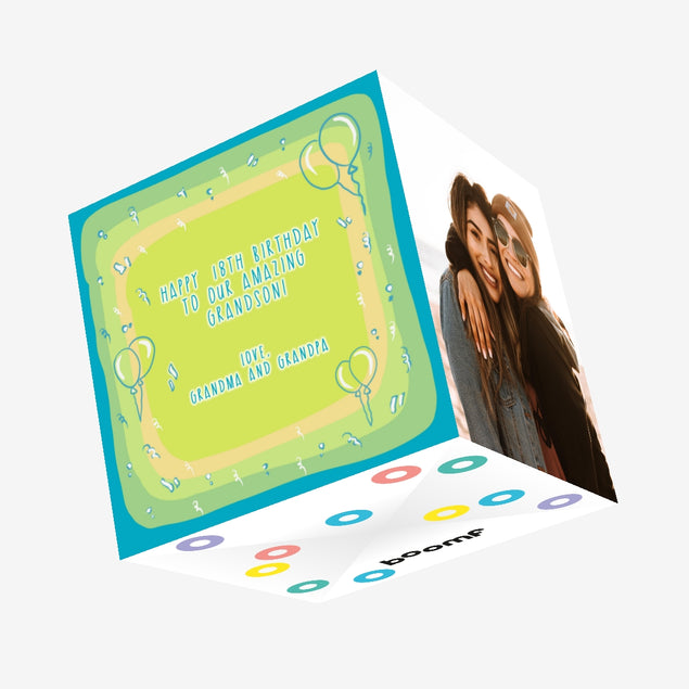 Cute Colorful Balloons Happy 18th Birthday Grandson Confetti-exploding Greetings Card