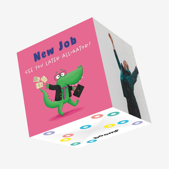 New Job Alligator Confetti-exploding Greetings Card