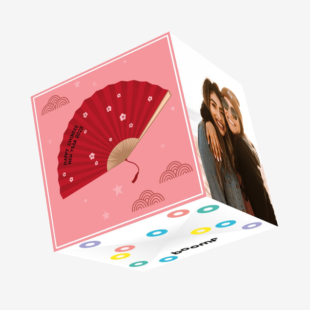 Happy Chinese New Year Big Chinese Hand Fan Confetti-exploding Greetings Card