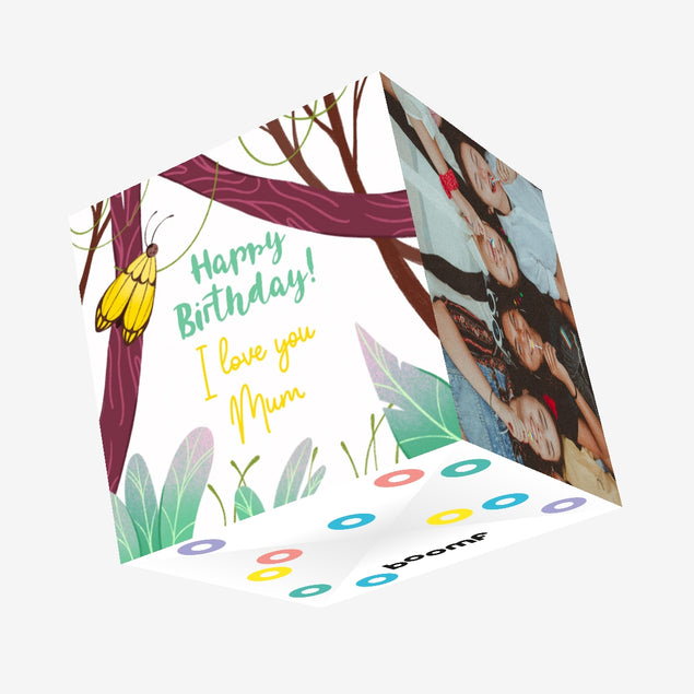 Happy Birthday Mum Yellow Butterfly On A Tree Confetti-exploding Greetings Card