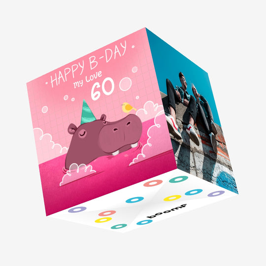 Festive Hippo Happy 60th Birthday My Love Confetti-exploding Greetings Card