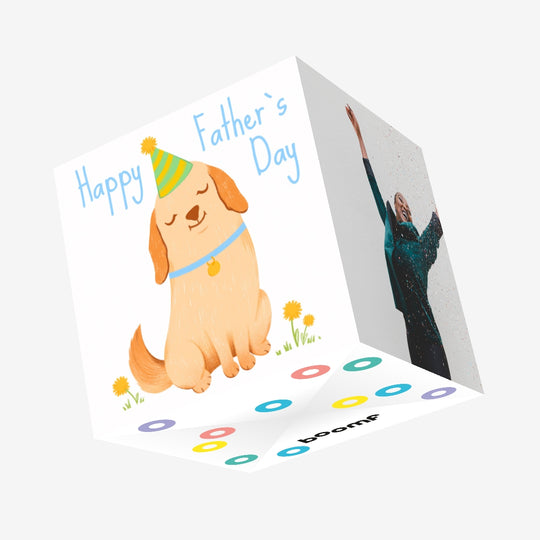 Happy Father's Day Golden Retriever And Dandelions Confetti-exploding Greetings Card