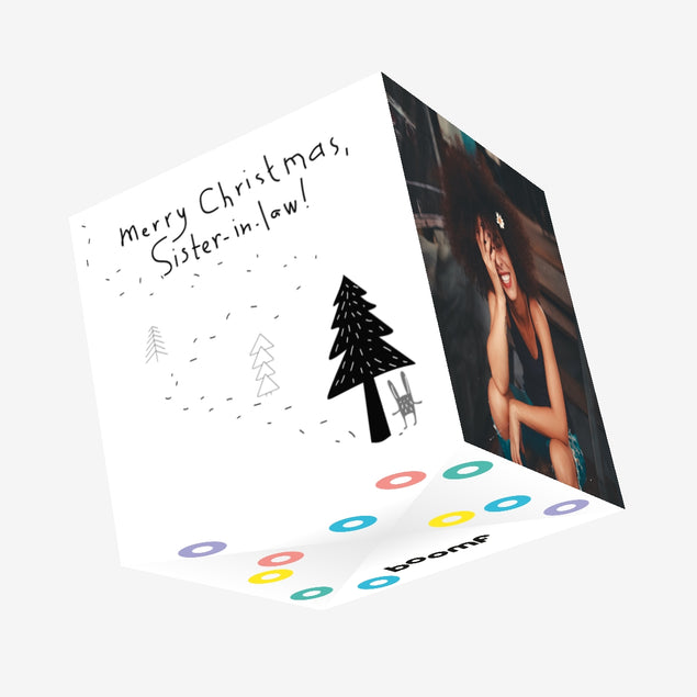 Merry Christams Sister-in-law Black Pine Confetti-exploding Greetings Card