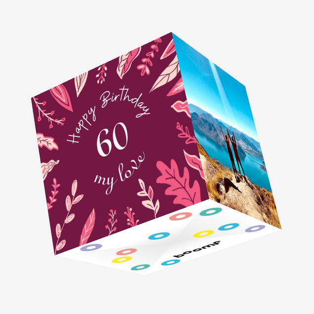 Burgundy Background Leaves Happy 60th Birthday My Love Confetti-exploding Greetings Card