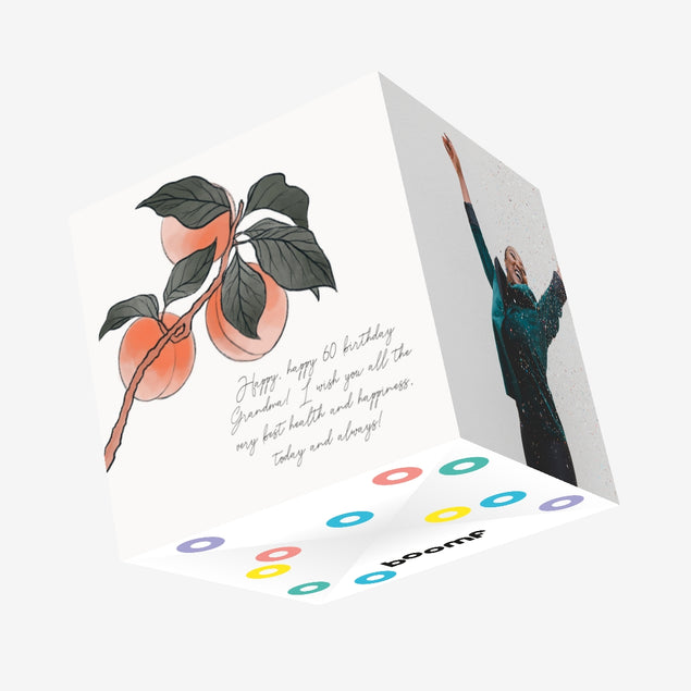 Happy 60th Birthday Grandma Peach Branch Confetti-exploding Greetings Card