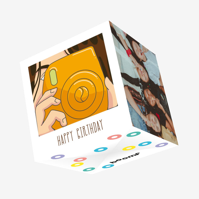 Happy Birthday Pretty Girl With A Yellow Camera Confetti-exploding Greetings Card