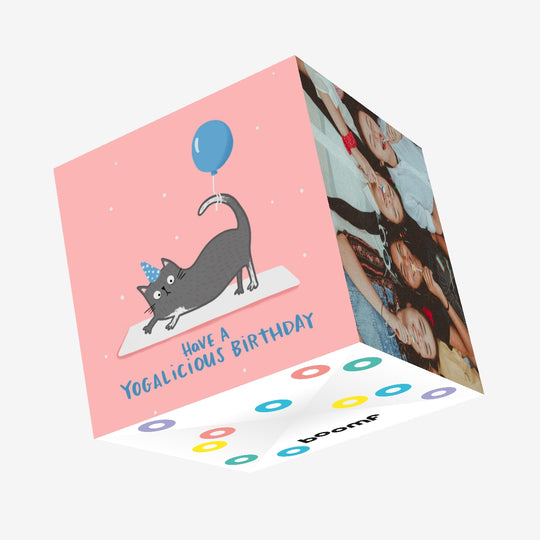 Cat Yogalicious Birthday Confetti-exploding Greetings Card