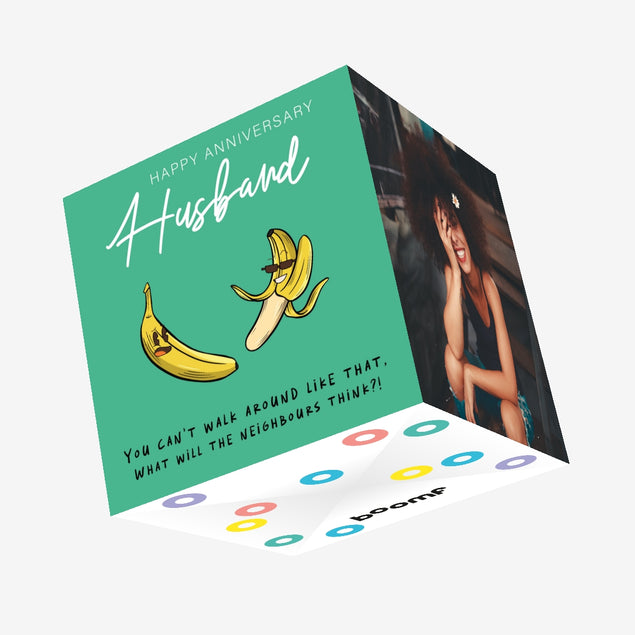 Flashing Banana Husband Anniversary Confetti-exploding Greetings Card