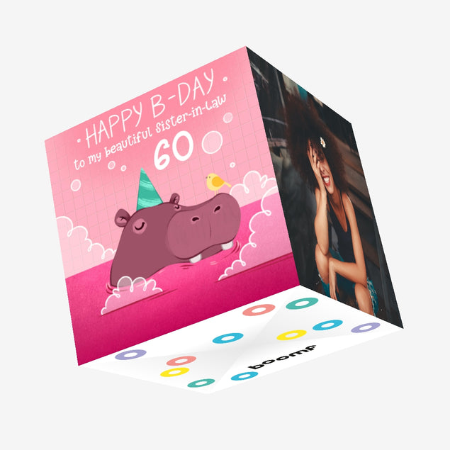 Festive Hippo Happy 60th Birthday My Beautiful Sister-In-Law Confetti-exploding Greetings Card