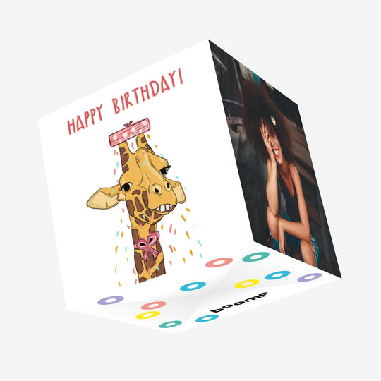 Happy Birthday Funny Giraffe Confetti-exploding Greetings Card