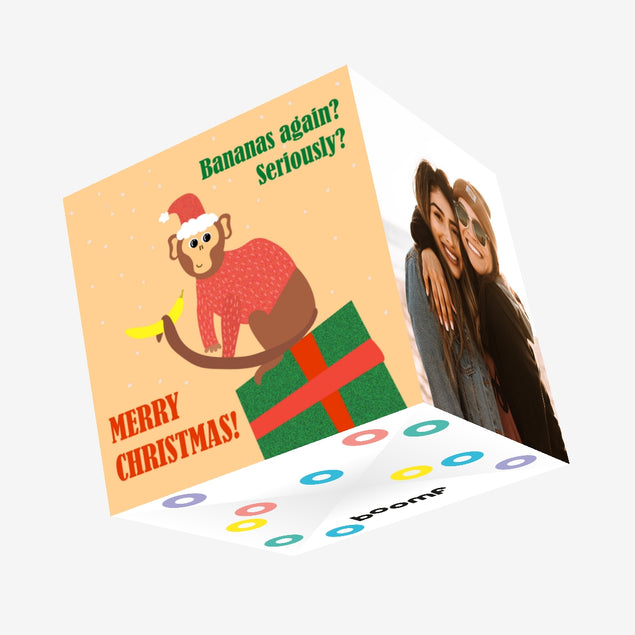 Merry Christmas Bananas Again? Funny Monkey Confetti-exploding Greetings Card