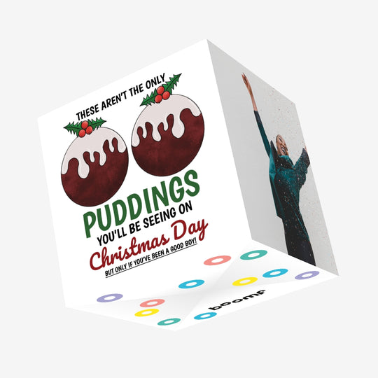 Christmas Puddings Boob Pun Confetti-exploding Greetings Card