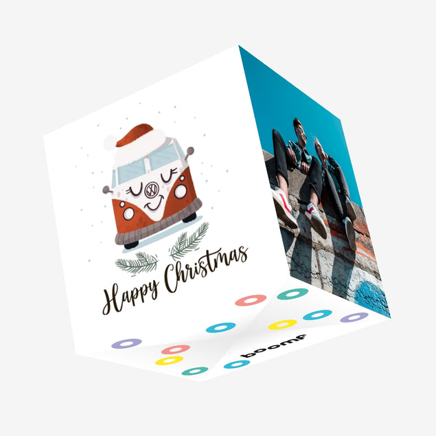 Happy Christmas Cute Campervan Confetti-exploding Greetings Card