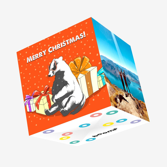 Merry Christmas Badger In Candy Glasses Confetti-exploding Greetings Card