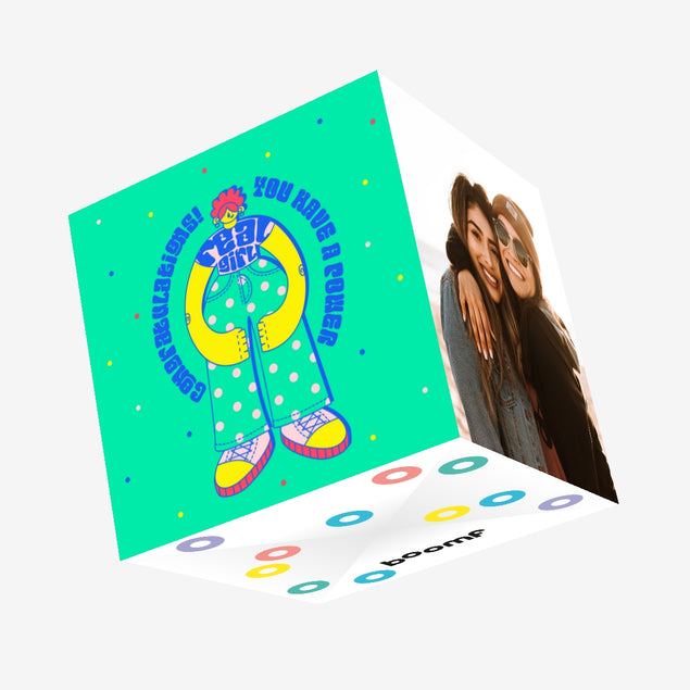 Green Background Happy Birthday Real Girl Confetti-exploding Greetings Card