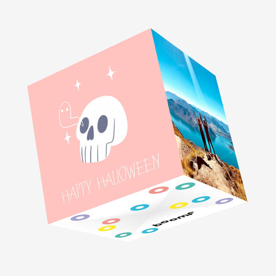 Cute Scull In Pink Happy Halloween Confetti-exploding Greetings Card